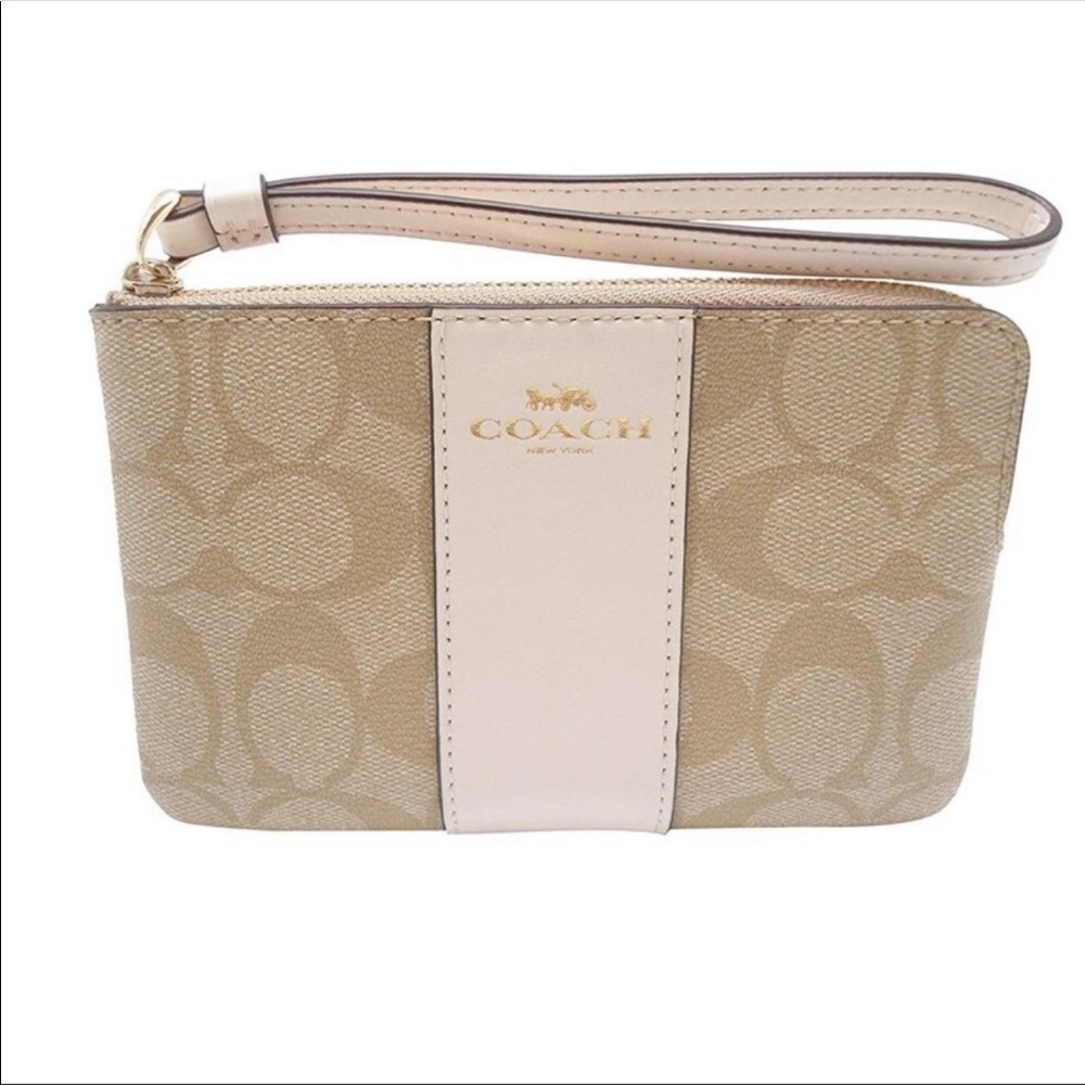 COACH CORNER ZIP WRISTLET SIGNATURE LEATHER CANVAS